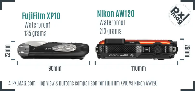 FujiFilm XP10 vs Nikon AW120 top view buttons comparison