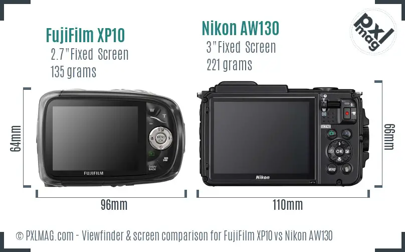 FujiFilm XP10 vs Nikon AW130 Screen and Viewfinder comparison