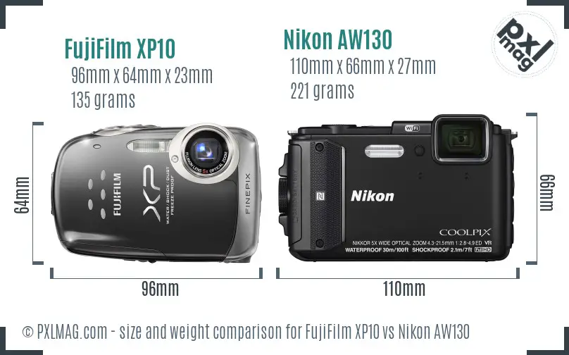 FujiFilm XP10 vs Nikon AW130 size comparison