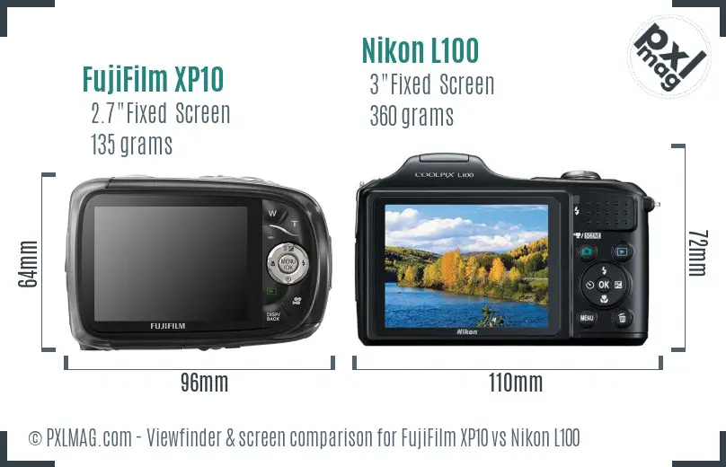 FujiFilm XP10 vs Nikon L100 Screen and Viewfinder comparison