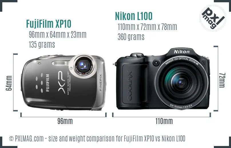 FujiFilm XP10 vs Nikon L100 size comparison