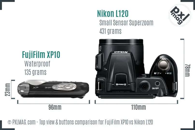 FujiFilm XP10 vs Nikon L120 top view buttons comparison