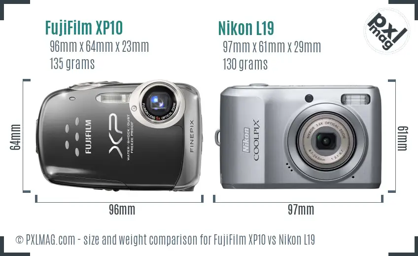 FujiFilm XP10 vs Nikon L19 size comparison