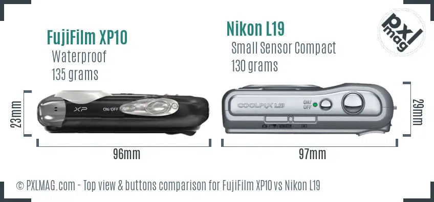 FujiFilm XP10 vs Nikon L19 top view buttons comparison