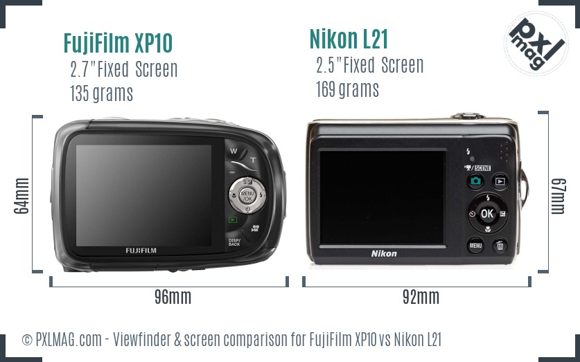 FujiFilm XP10 vs Nikon L21 Screen and Viewfinder comparison