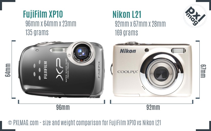 FujiFilm XP10 vs Nikon L21 size comparison