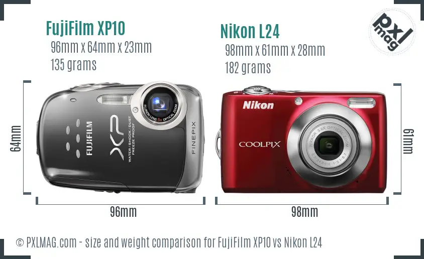FujiFilm XP10 vs Nikon L24 size comparison