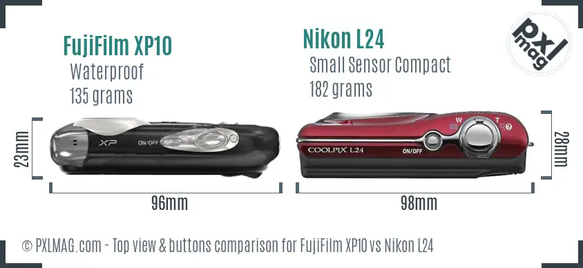 FujiFilm XP10 vs Nikon L24 top view buttons comparison