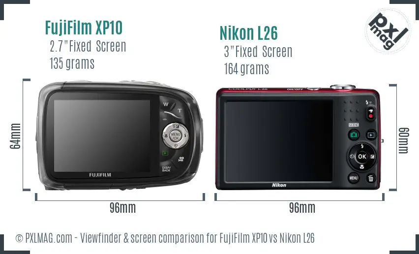 FujiFilm XP10 vs Nikon L26 Screen and Viewfinder comparison FujiFilm XP10 vs Nikon L26 Screen and Viewfinder comparison