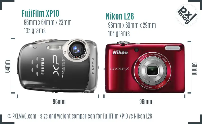 FujiFilm XP10 vs Nikon L26 size comparison FujiFilm XP10 vs Nikon L26 size comparison