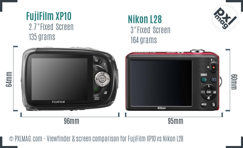 FujiFilm XP10 vs Nikon L28 Screen and Viewfinder comparison