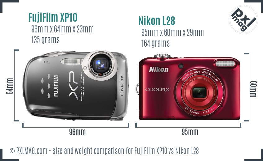 FujiFilm XP10 vs Nikon L28 size comparison
