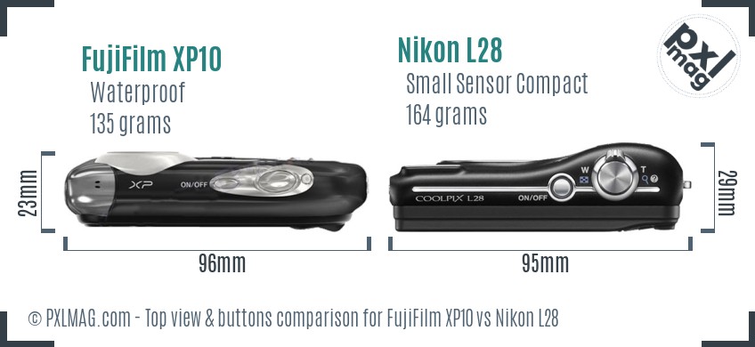 FujiFilm XP10 vs Nikon L28 top view buttons comparison