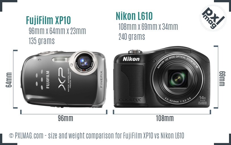 FujiFilm XP10 vs Nikon L610 size comparison FujiFilm XP10 vs Nikon L610 size comparison