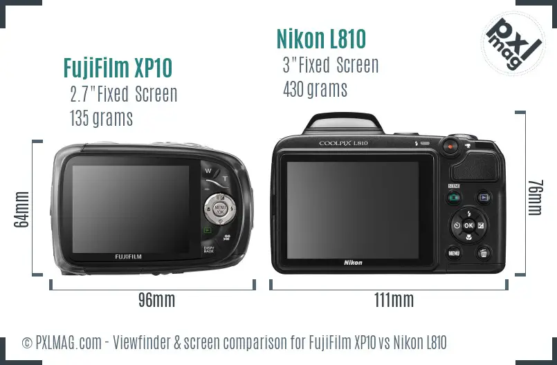 FujiFilm XP10 vs Nikon L810 Screen and Viewfinder comparison