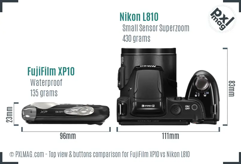 FujiFilm XP10 vs Nikon L810 top view buttons comparison