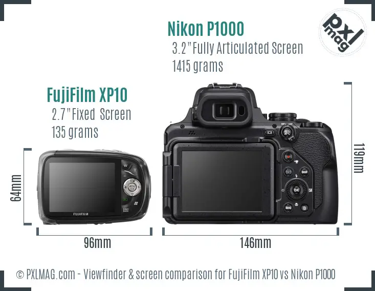 FujiFilm XP10 vs Nikon P1000 Screen and Viewfinder comparison