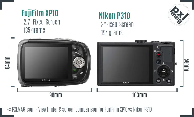 FujiFilm XP10 vs Nikon P310 Screen and Viewfinder comparison FujiFilm XP10 vs Nikon P310 Screen and Viewfinder comparison