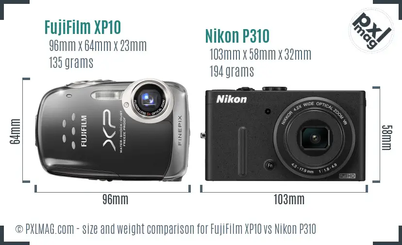 FujiFilm XP10 vs Nikon P310 size comparison FujiFilm XP10 vs Nikon P310 size comparison