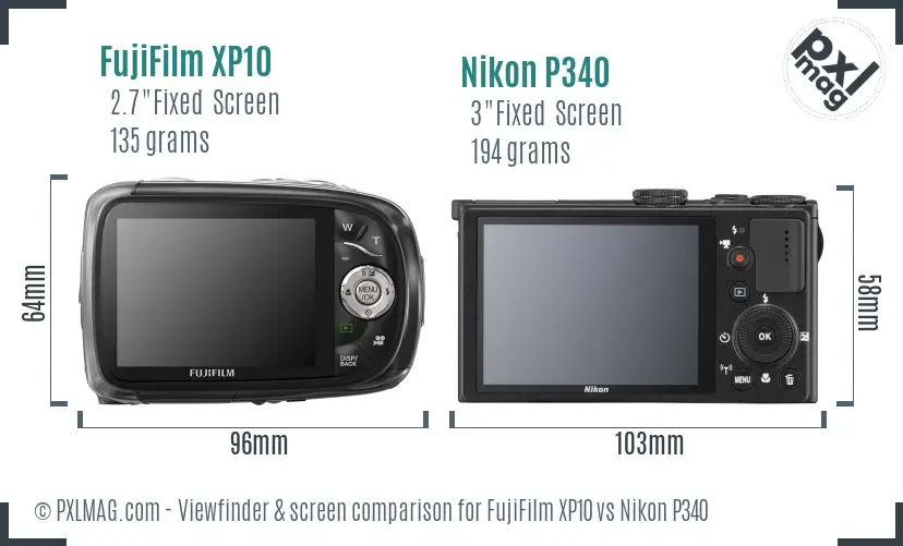 FujiFilm XP10 vs Nikon P340 Screen and Viewfinder comparison