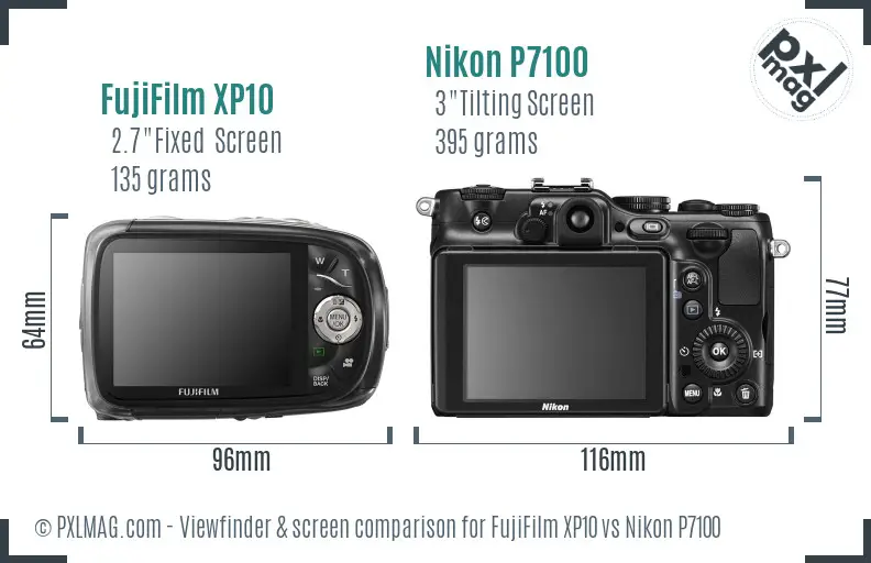 FujiFilm XP10 vs Nikon P7100 Screen and Viewfinder comparison