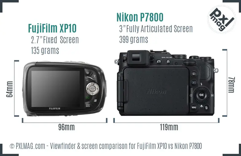 FujiFilm XP10 vs Nikon P7800 Screen and Viewfinder comparison