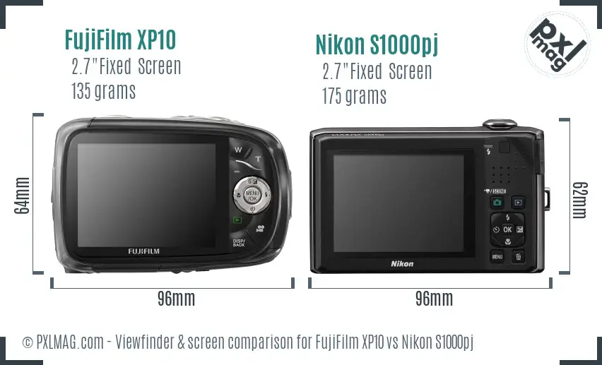 FujiFilm XP10 vs Nikon S1000pj Screen and Viewfinder comparison