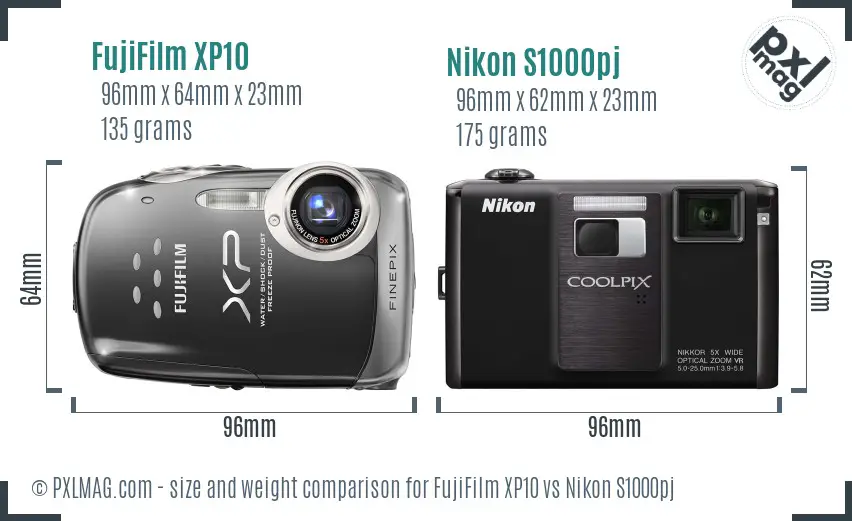 FujiFilm XP10 vs Nikon S1000pj size comparison