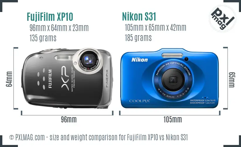 FujiFilm XP10 vs Nikon S31 size comparison FujiFilm XP10 vs Nikon S31 size comparison