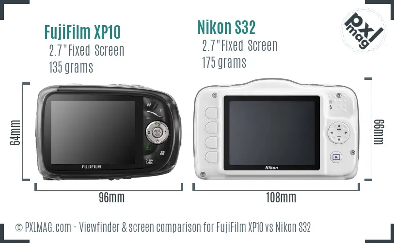FujiFilm XP10 vs Nikon S32 Screen and Viewfinder comparison FujiFilm XP10 vs Nikon S32 Screen and Viewfinder comparison