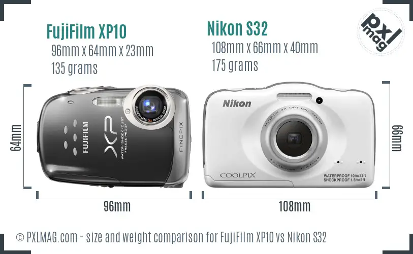 FujiFilm XP10 vs Nikon S32 size comparison FujiFilm XP10 vs Nikon S32 size comparison