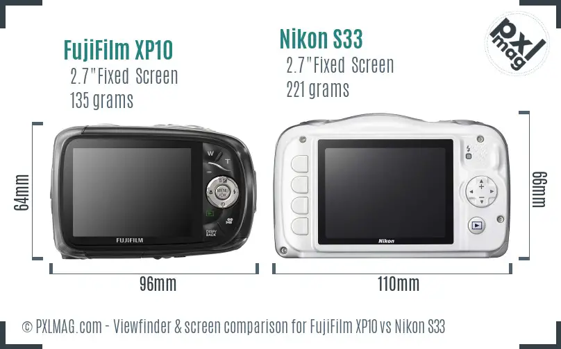 FujiFilm XP10 vs Nikon S33 Screen and Viewfinder comparison