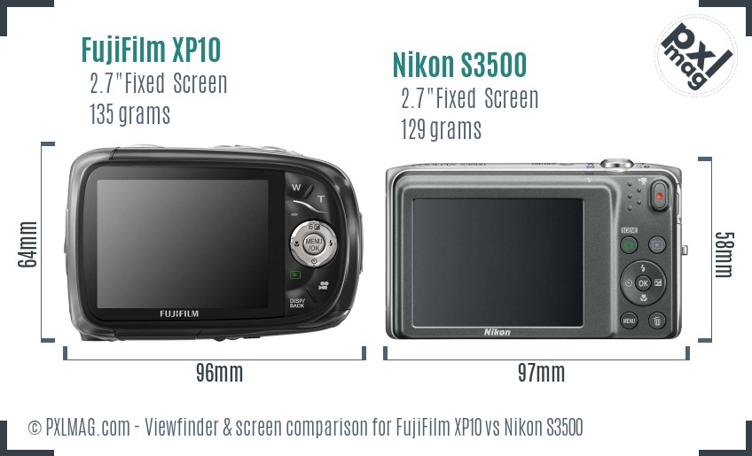 FujiFilm XP10 vs Nikon S3500 Screen and Viewfinder comparison