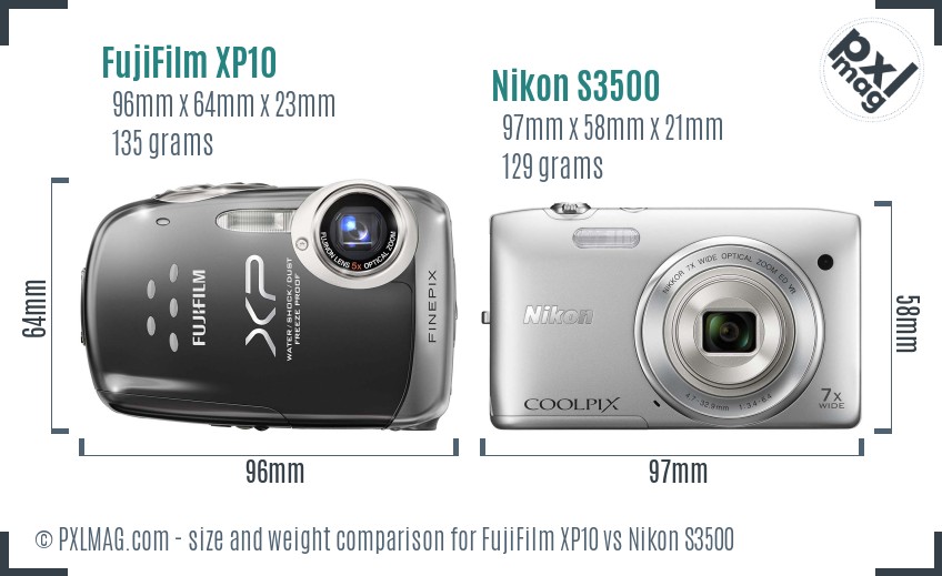 FujiFilm XP10 vs Nikon S3500 size comparison