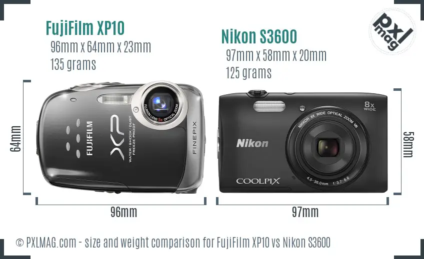 FujiFilm XP10 vs Nikon S3600 size comparison FujiFilm XP10 vs Nikon S3600 size comparison