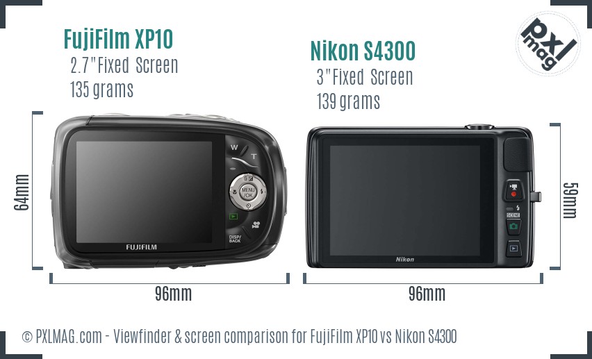 FujiFilm XP10 vs Nikon S4300 Screen and Viewfinder comparison