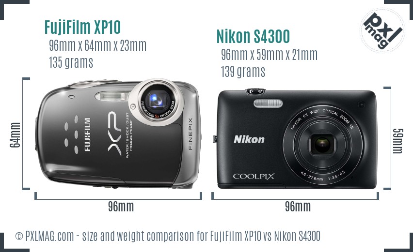 FujiFilm XP10 vs Nikon S4300 size comparison