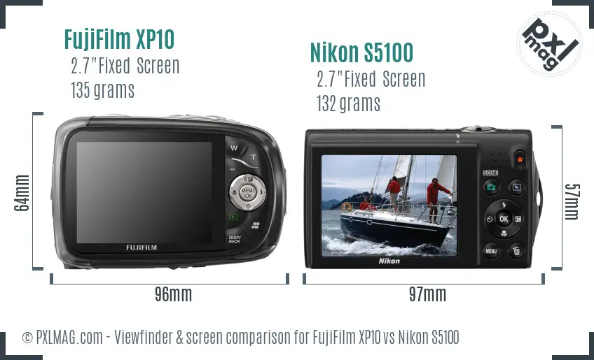 FujiFilm XP10 vs Nikon S5100 Screen and Viewfinder comparison