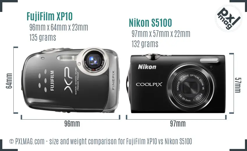FujiFilm XP10 vs Nikon S5100 size comparison