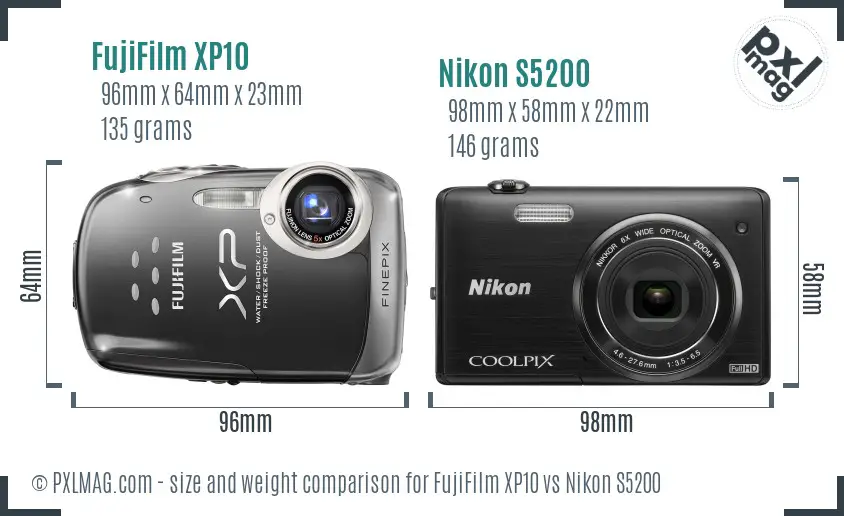 Size comparison of FujiFilm XP10 and Nikon Coolpix S5200