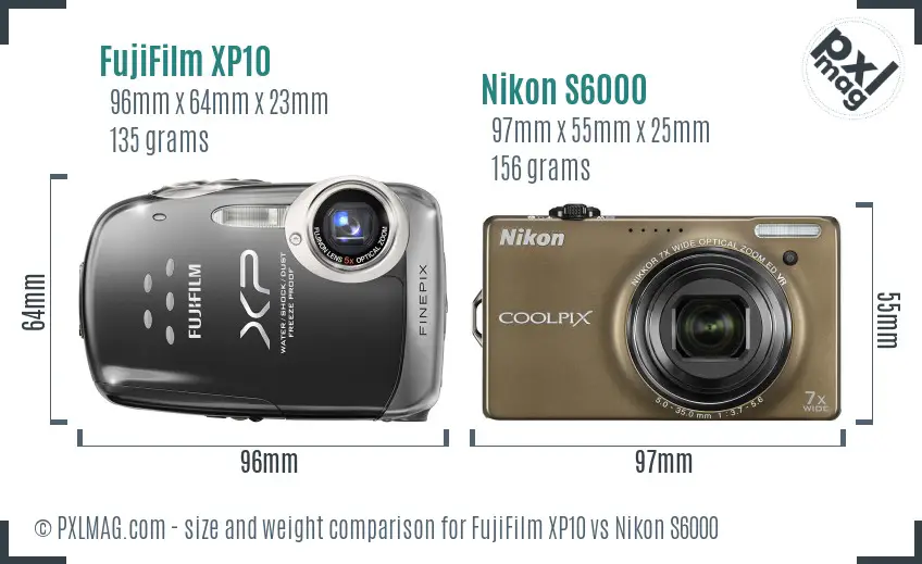 FujiFilm XP10 vs Nikon S6000 size comparison