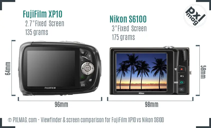 FujiFilm XP10 vs Nikon S6100 Screen and Viewfinder comparison