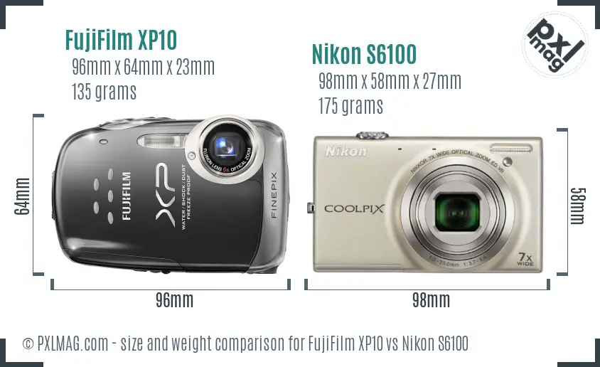 FujiFilm XP10 vs Nikon S6100 size comparison