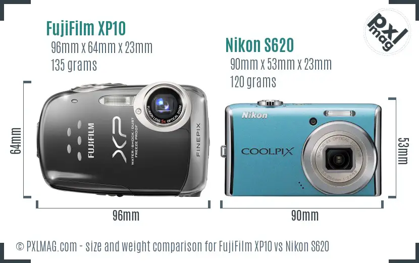 FujiFilm XP10 vs Nikon S620 size comparison FujiFilm XP10 vs Nikon S620 size comparison