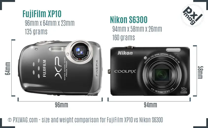 FujiFilm XP10 vs Nikon S6300 size comparison