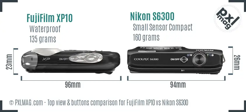 FujiFilm XP10 vs Nikon S6300 top view buttons comparison