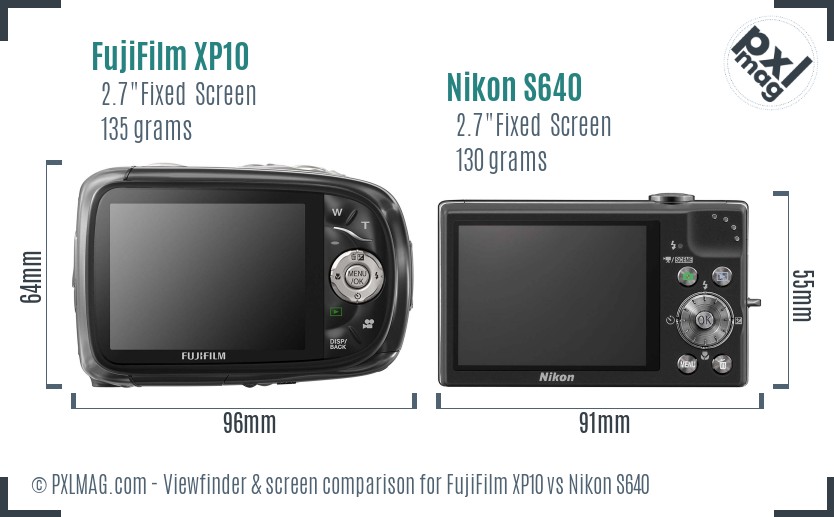 FujiFilm XP10 vs Nikon S640 Screen and Viewfinder comparison