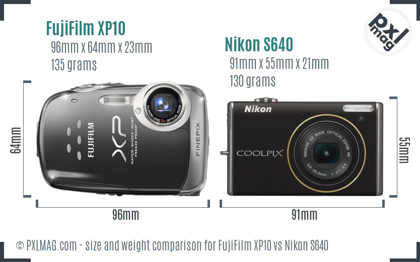 FujiFilm XP10 vs Nikon S640 size comparison