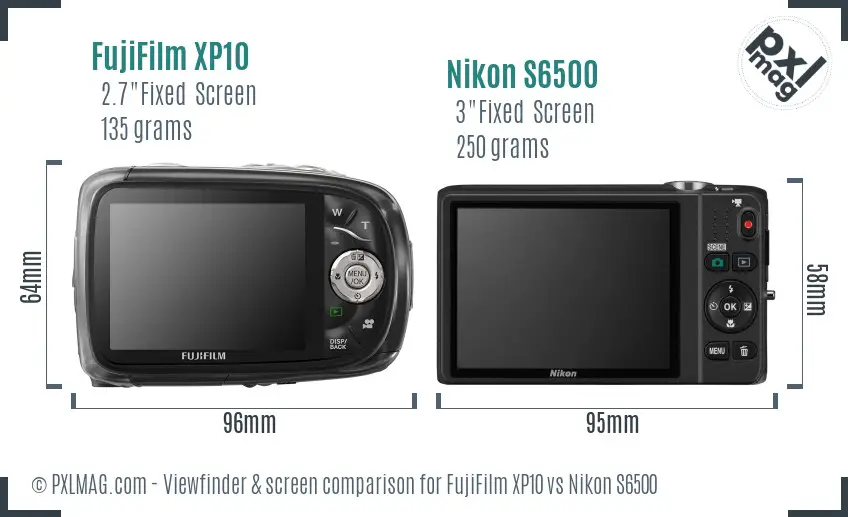 FujiFilm XP10 vs Nikon S6500 Screen and Viewfinder comparison