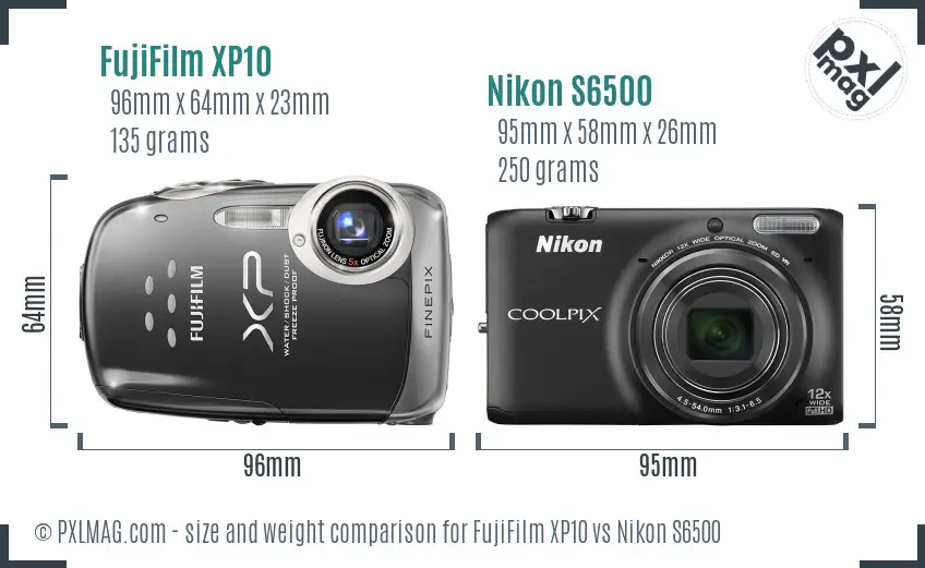 FujiFilm XP10 vs Nikon S6500 size comparison